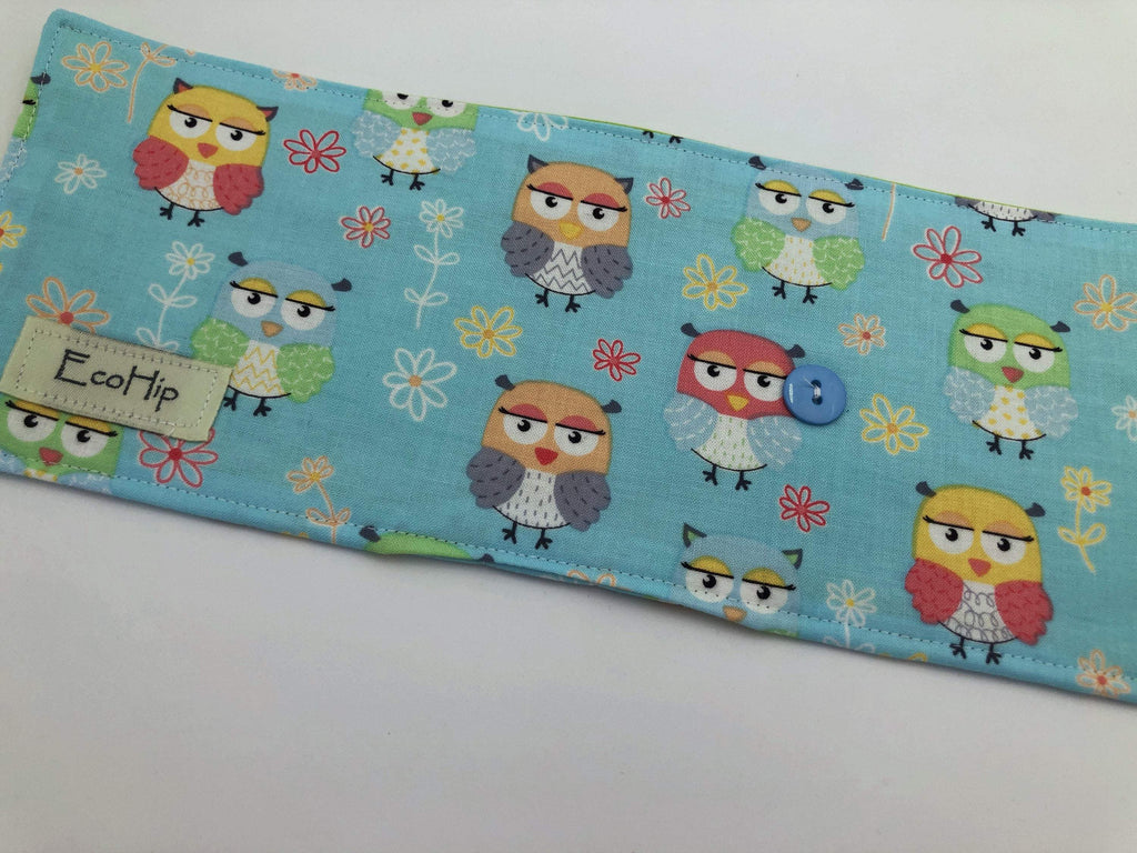 Blue Owl Crayon Roll, Bird Crayon Caddy, Travel Toy Bag for Kids - EcoHip Custom Designs