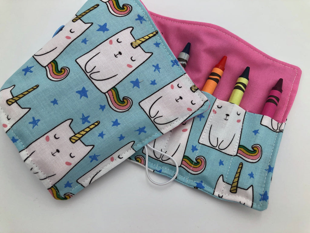 Caticorn Crayon Roll. Unicorn Crayon Bag, Travel Kitty Cat Crayon Toy for Toddlers - EcoHip Custom Designs