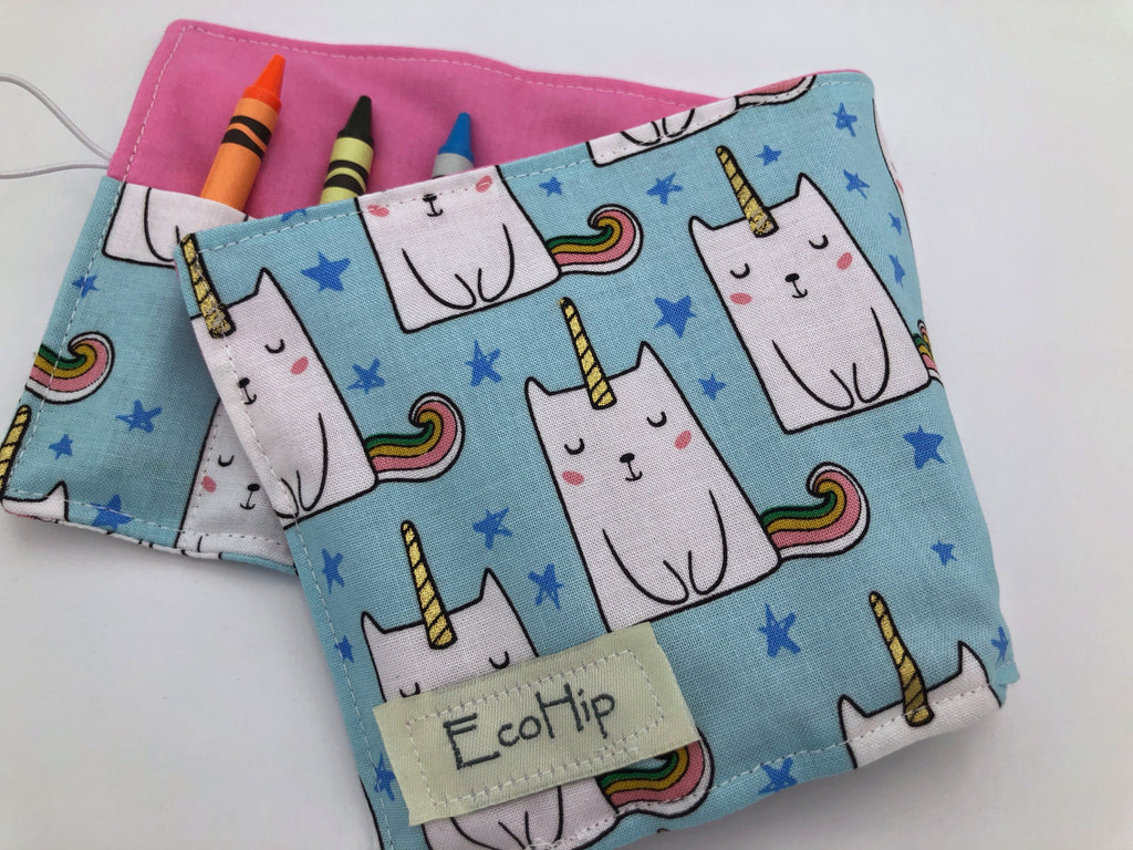 Caticorn Crayon Roll. Unicorn Crayon Bag, Travel Kitty Cat Crayon Toy for Toddlers - EcoHip Custom Designs