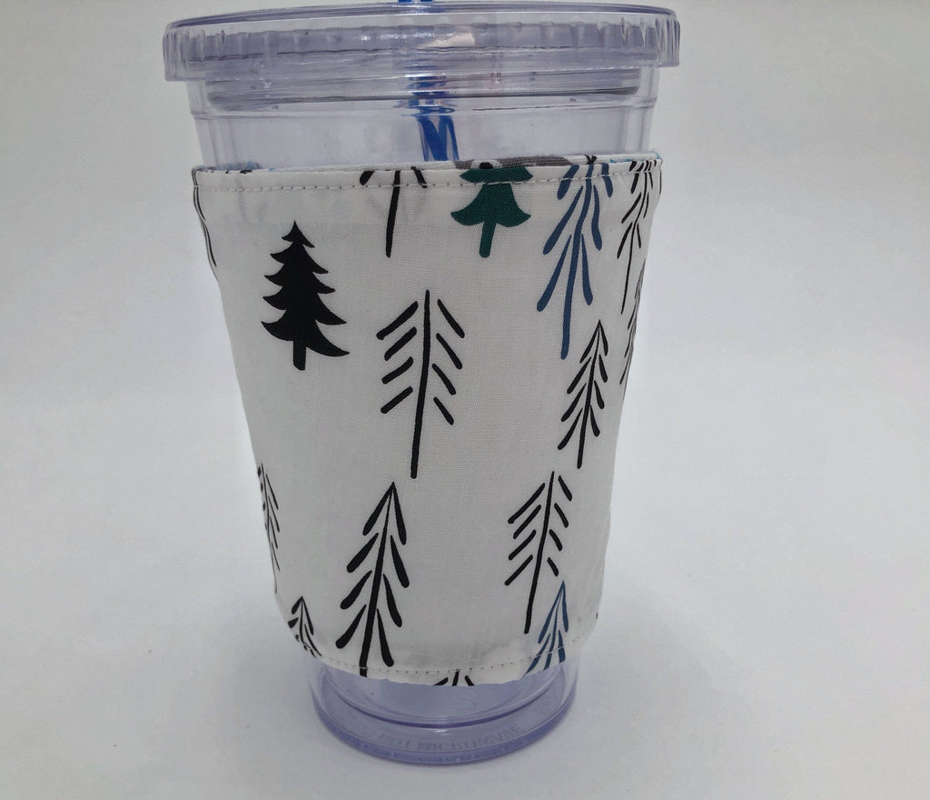 Blue Owl Iced Coffee Cozy, Gray Bird Coffee Sleeve, Nature Tree Hot Drink Cozy - EcoHip Custom Designs