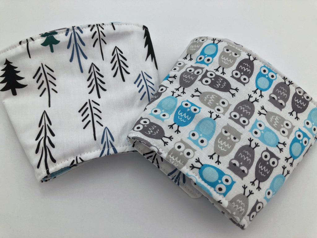 Blue Owl Iced Coffee Cozy, Gray Bird Coffee Sleeve, Nature Tree Hot Drink Cozy - EcoHip Custom Designs