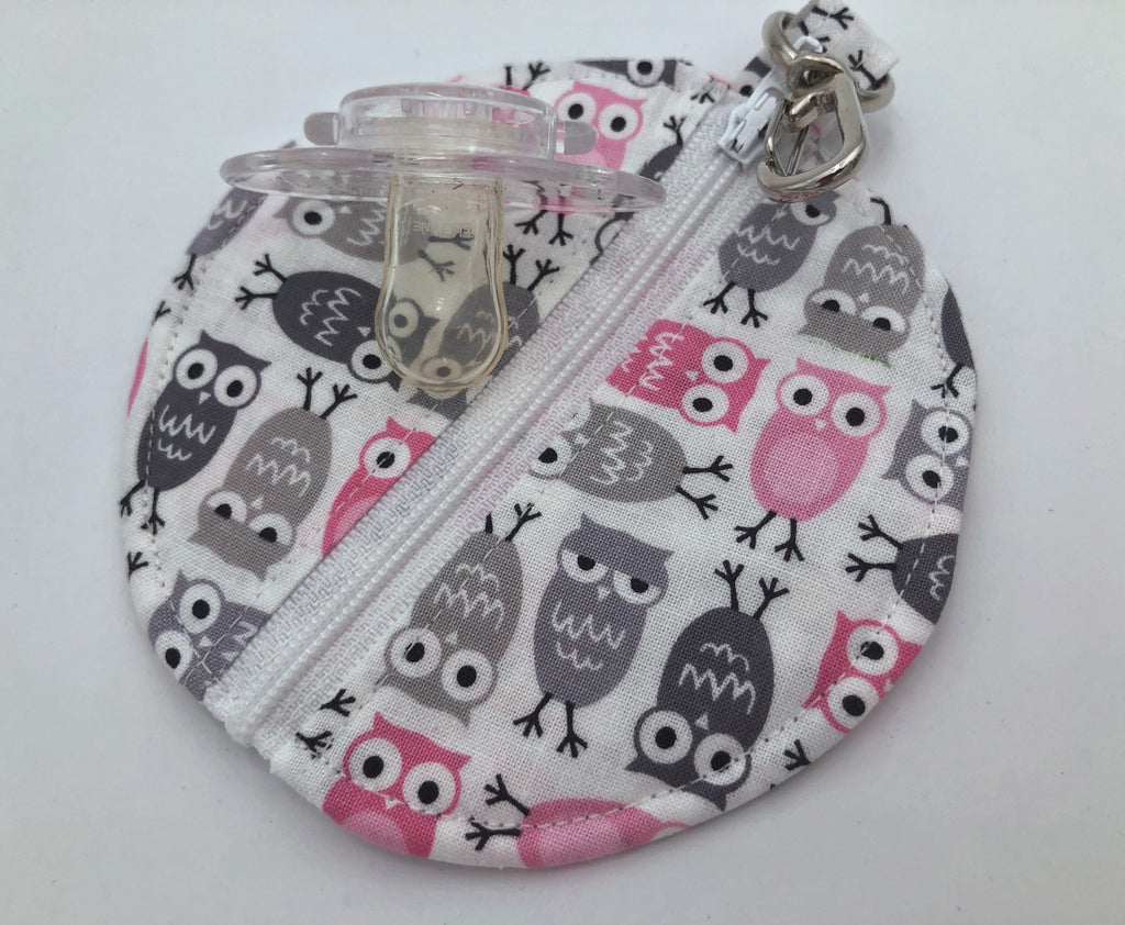 Gray Owl Headphone Case, Pink Bird Ear Pod Pouch, Small Coin Purse for Women - EcoHip Custom Designs