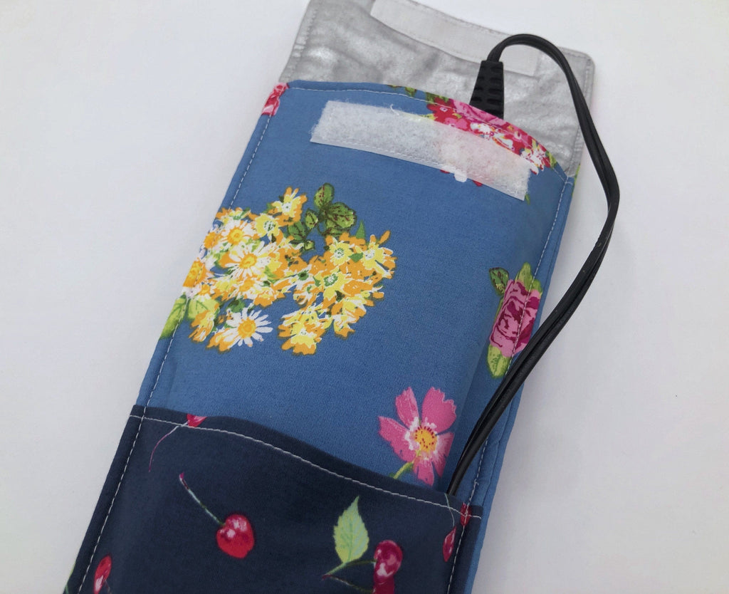 Steel Gray Curling Iron Bag, Cherry Hot Flat Iron Case, Floral Iron Cover - EcoHip Custom Designs