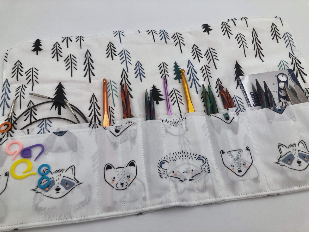 Animal Interchangeable Knitting Needle Organizer, Knitting Notions Holder, Crochet Hook Case, Fox - EcoHip Custom Designs