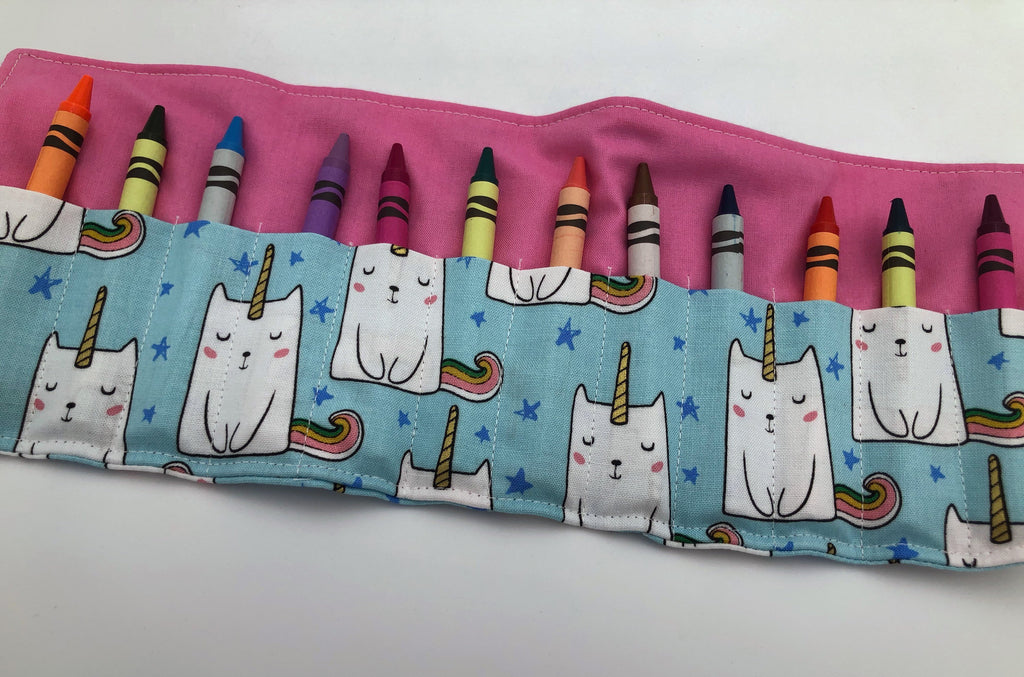 Caticorn Crayon Roll. Unicorn Crayon Bag, Travel Kitty Cat Crayon Toy for Toddlers - EcoHip Custom Designs