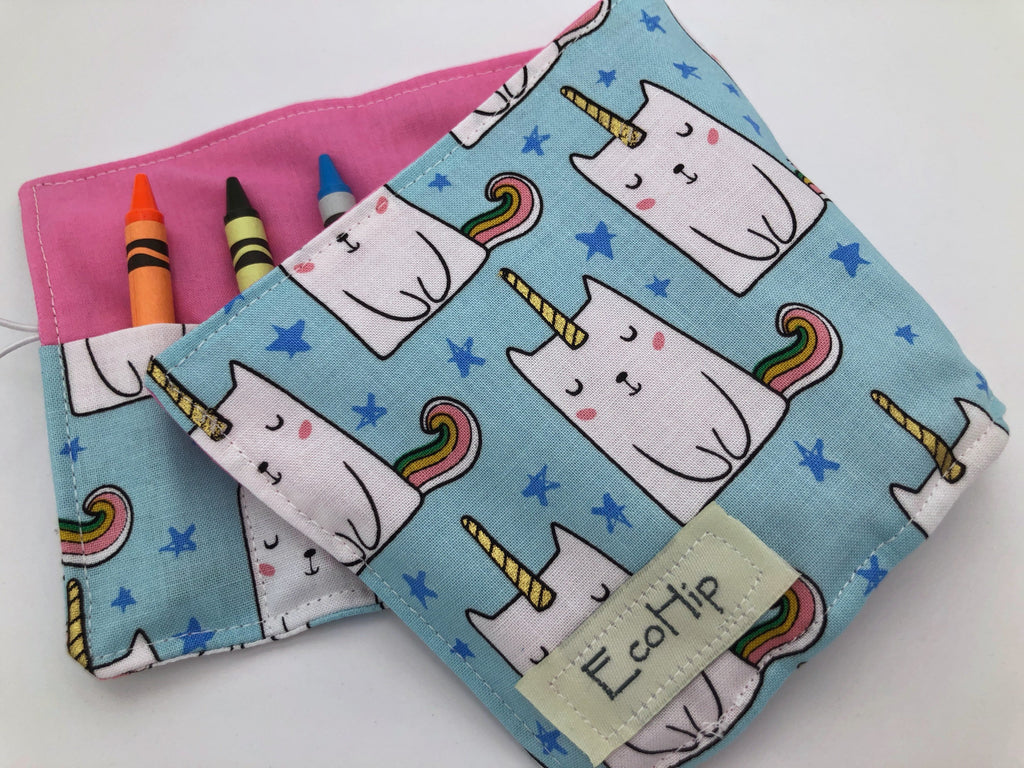 Caticorn Crayon Roll. Unicorn Crayon Bag, Travel Kitty Cat Crayon Toy for Toddlers - EcoHip Custom Designs