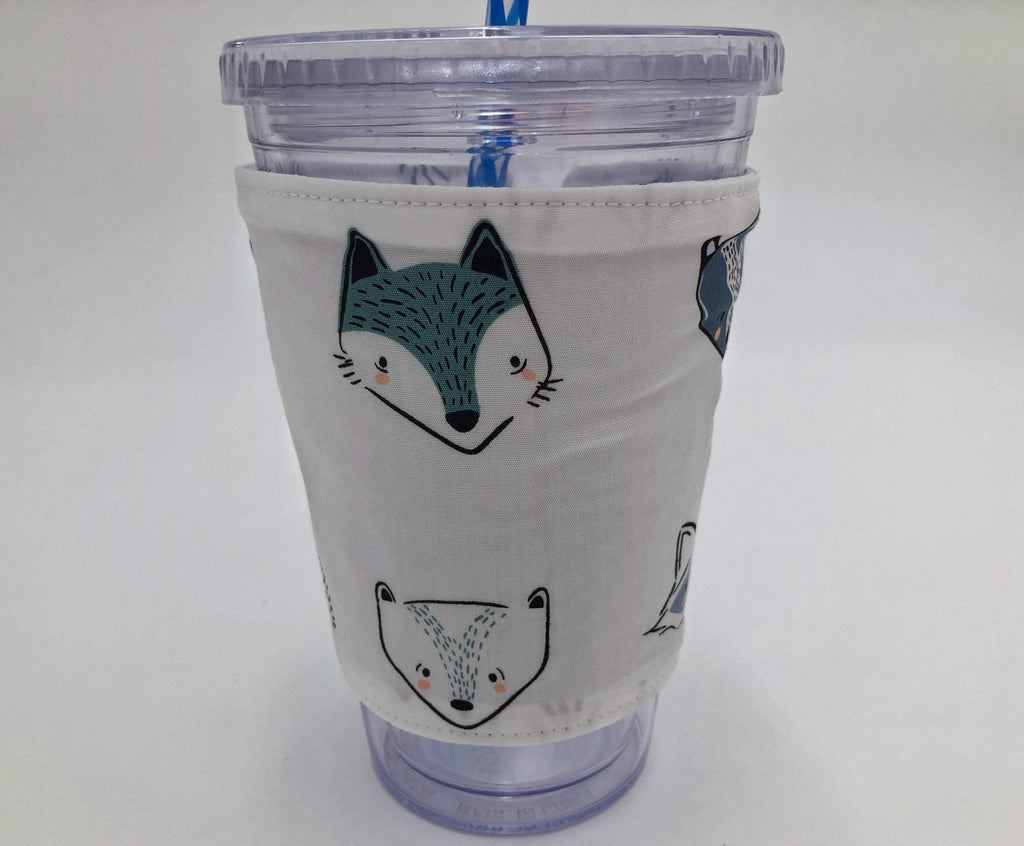 Animal Iced Coffee Cozy, Fox Hot Drink Sleeve, Raccoon Coffee Cuff, Drink Cup Cozy - EcoHip Custom Designs