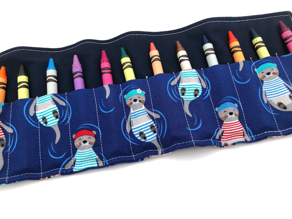 Sea Otter Crayon Roll, Travel Crayon Case Toy, Blue Crayon Holder - EcoHip Custom Designs