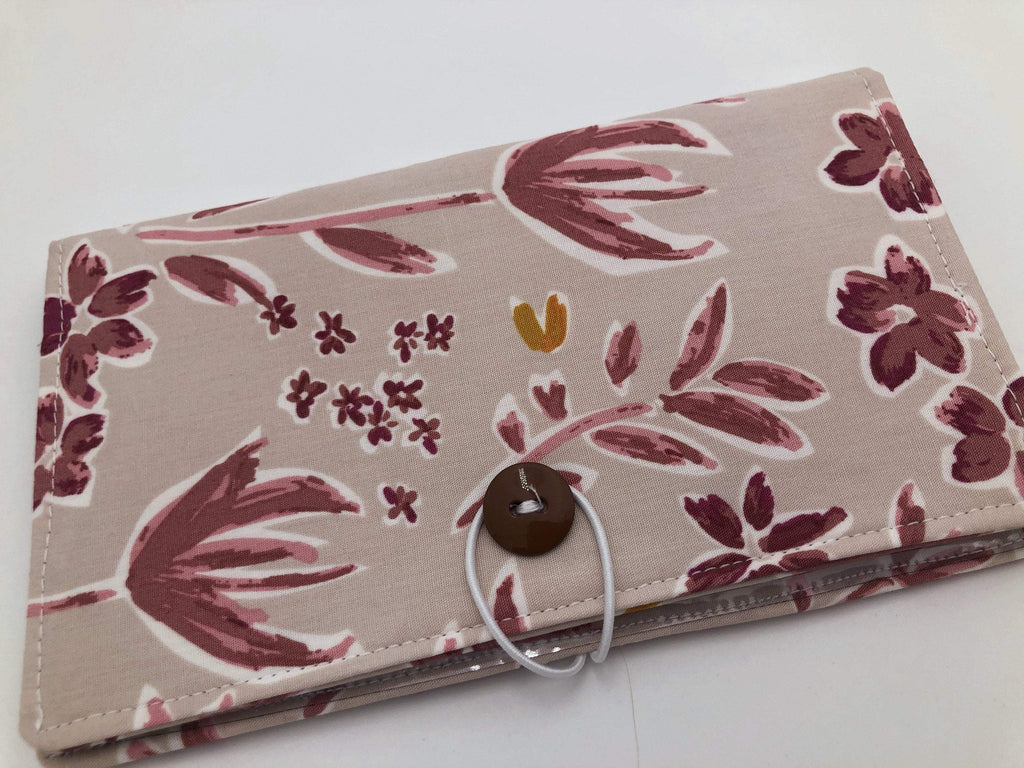 Magenta Red Checkbook Cover, Duplicate Check Book Register, Pen Holder, Floral - EcoHip Custom Designs