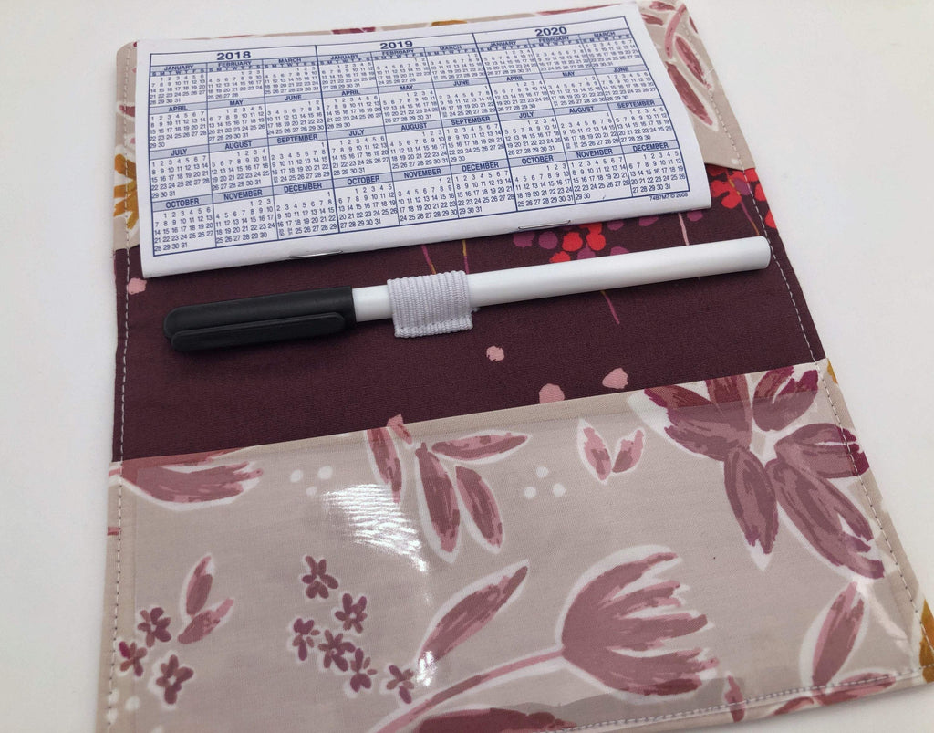 Magenta Red Checkbook Cover, Duplicate Check Book Register, Pen Holder, Floral - EcoHip Custom Designs