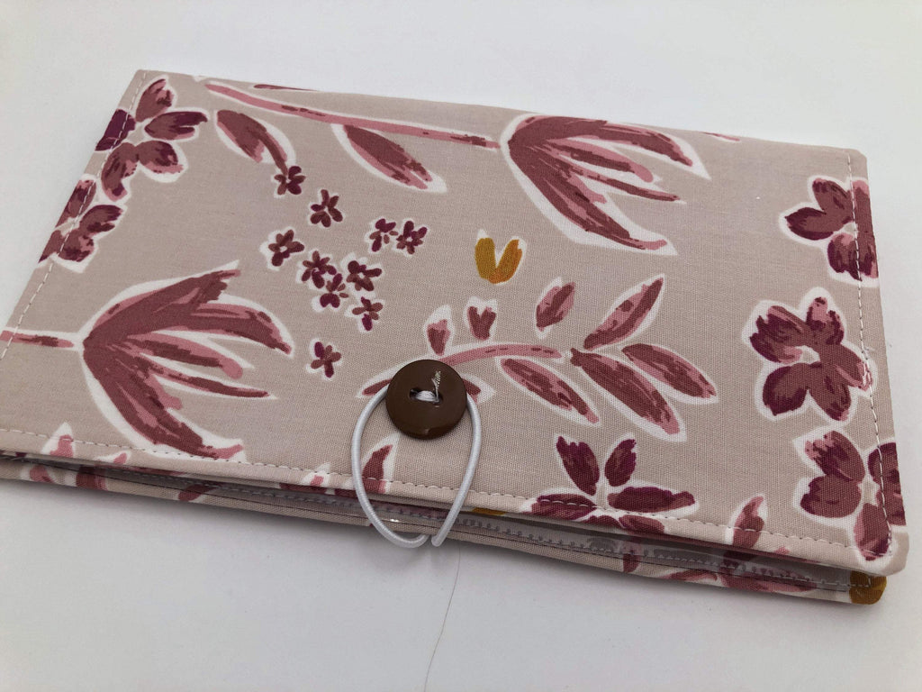 Magenta Red Checkbook Cover, Duplicate Check Book Register, Pen Holder, Floral - EcoHip Custom Designs