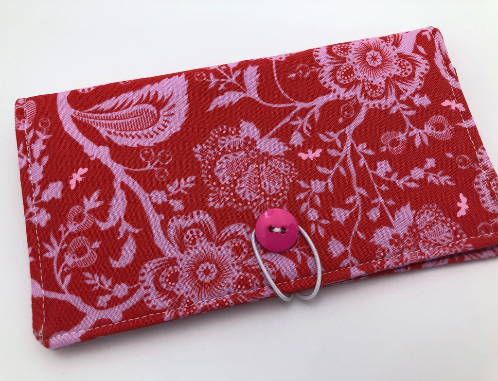 Pink Butterfly Checkbook Cover, Floral Duplicate Checkbook Holder, Check Book Wallet - EcoHip Custom Designs