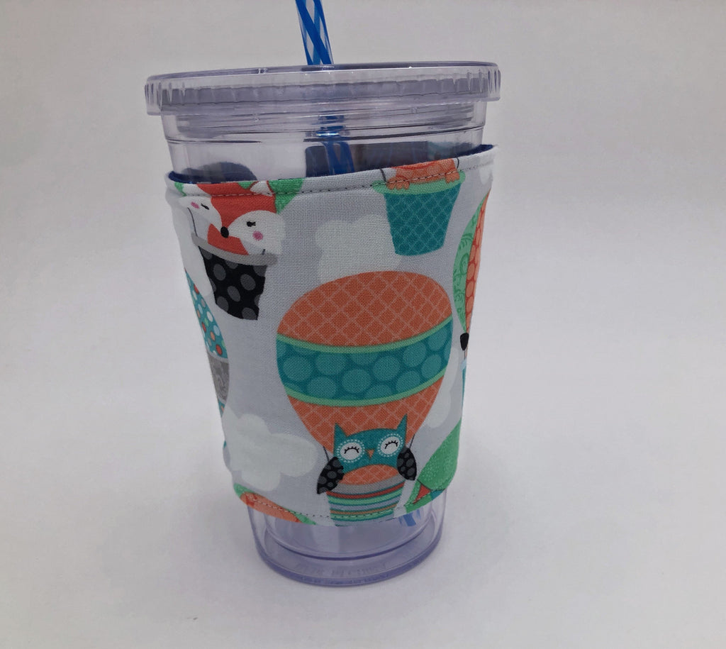 Blue Otter Coffee Cozy, Air Balloon Coffee Sleeve, Insulated, Reversible Coffee Cuff - EcoHip Custom Designs