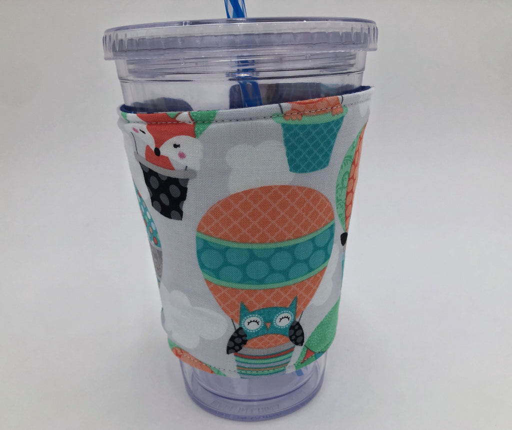 Blue Otter Coffee Cozy, Air Balloon Coffee Sleeve, Insulated, Reversible Coffee Cuff - EcoHip Custom Designs