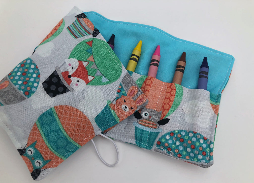 Balloon Crayon Roll Up, Owl Crayon Caddy, Blue Crayon Case, Foxes, Stocking Stuffer - EcoHip Custom Designs