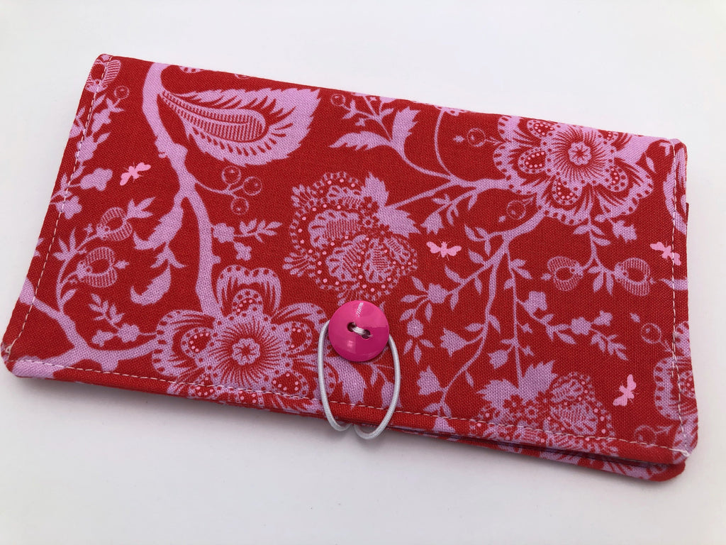 Pink Butterfly Checkbook Cover, Floral Duplicate Checkbook Holder, Check Book Wallet - EcoHip Custom Designs