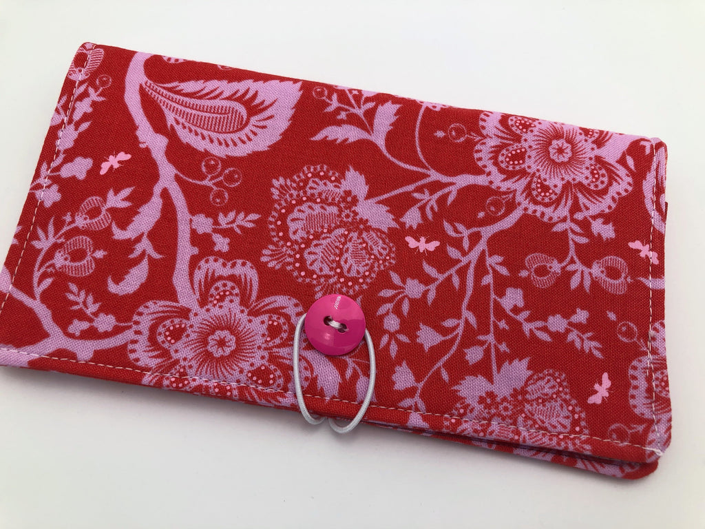 Pink Butterfly Checkbook Cover, Floral Duplicate Checkbook Holder, Check Book Wallet - EcoHip Custom Designs