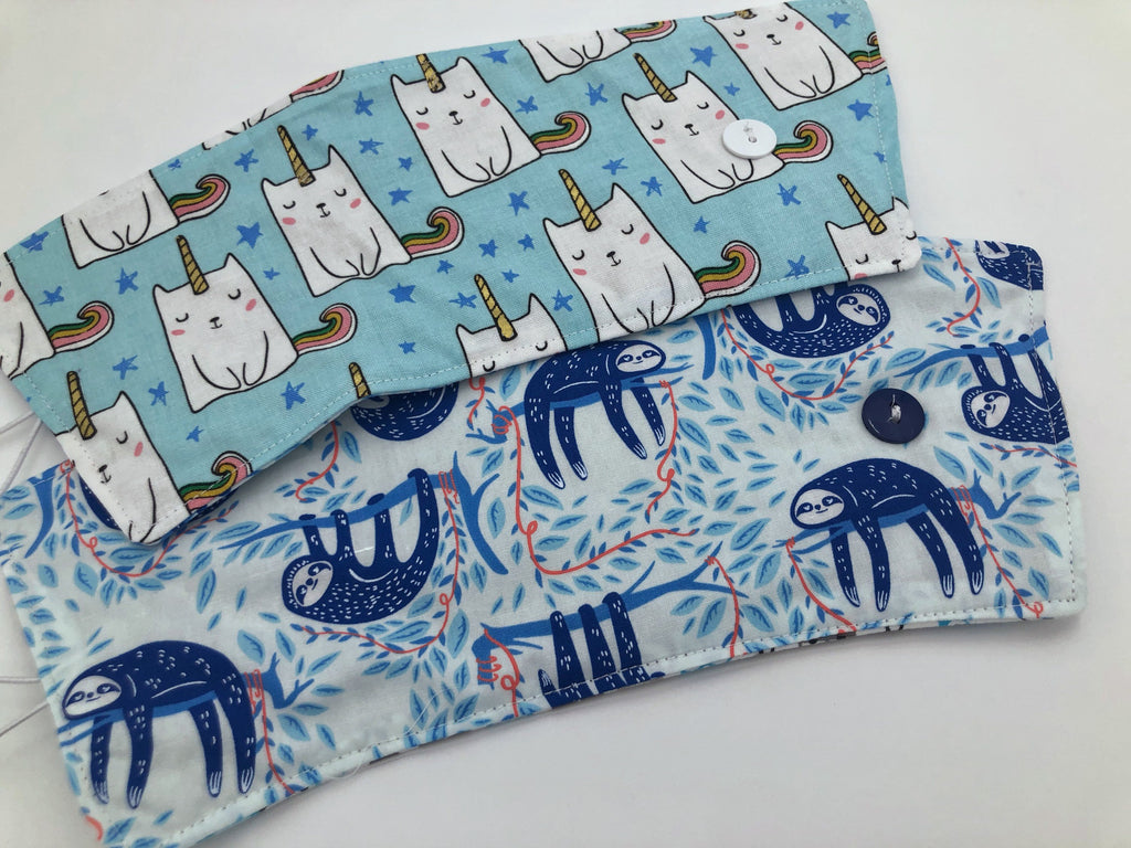 Blue Sloth Iced Coffee Cozy, Caticorn, Reversible Coffee Cozy, Reusable Drink Sleeve - EcoHip Custom Designs