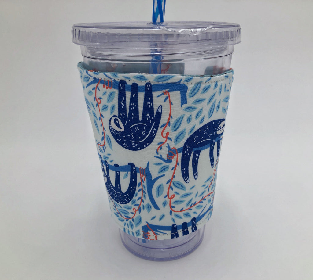 Blue Sloth Iced Coffee Cozy, Caticorn, Reversible Coffee Cozy, Reusable Drink Sleeve - EcoHip Custom Designs