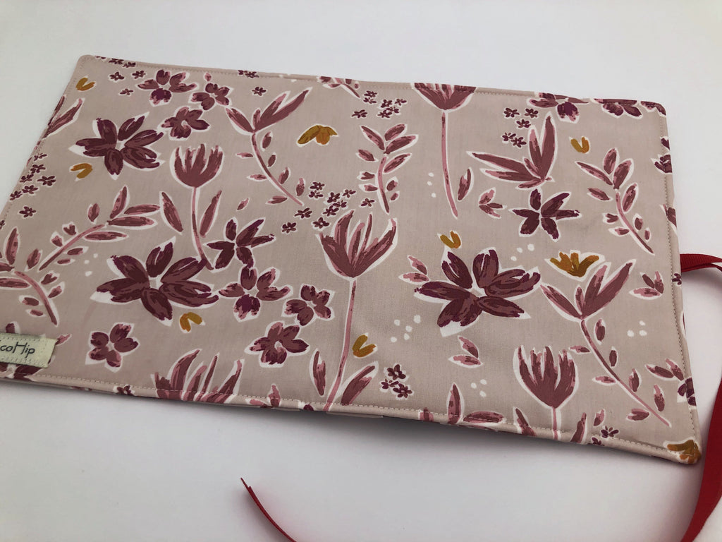 Burgundy Jewelry Organizer, Travel Jewelry Roll Up, Fabric Padded Jewelry Pouch, Beige - EcoHip Custom Designs