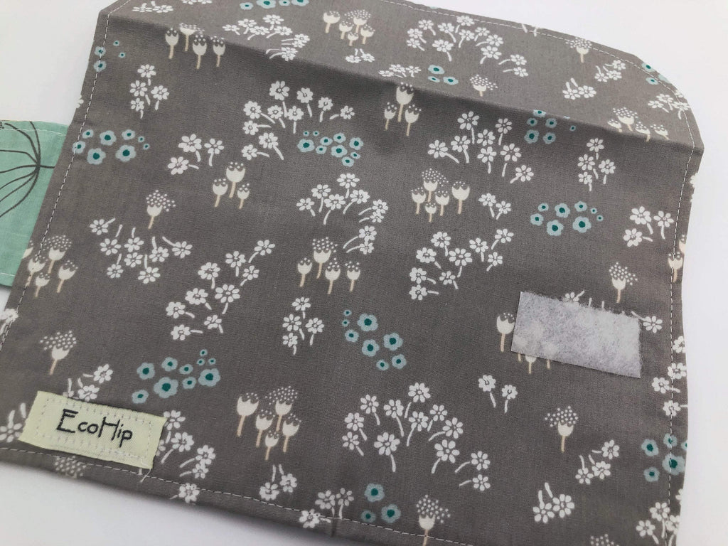 Gray Floral Sanitary Pad Pouch, Green Blooms Tampon Holder, Tampon Bag - EcoHip Custom Designs