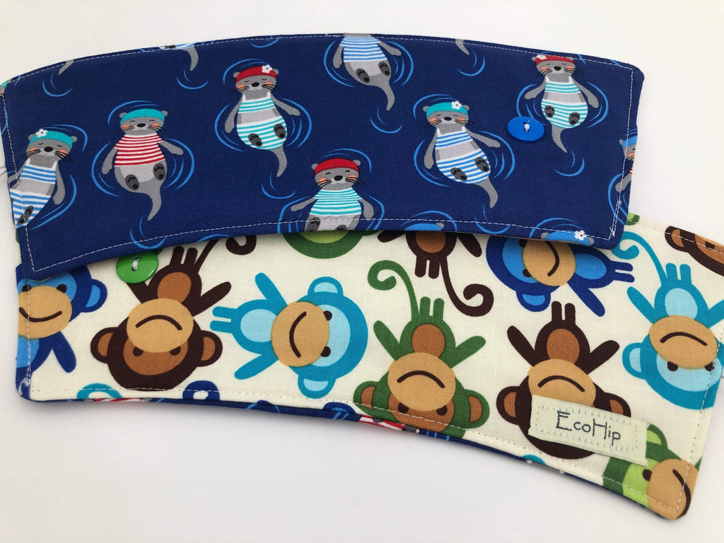 Otter Insulated Coffee Cozy, Animals, Monkey Reversible Iced Coffee Sleeve, Hot Tea Sleeve - EcoHip Custom Designs