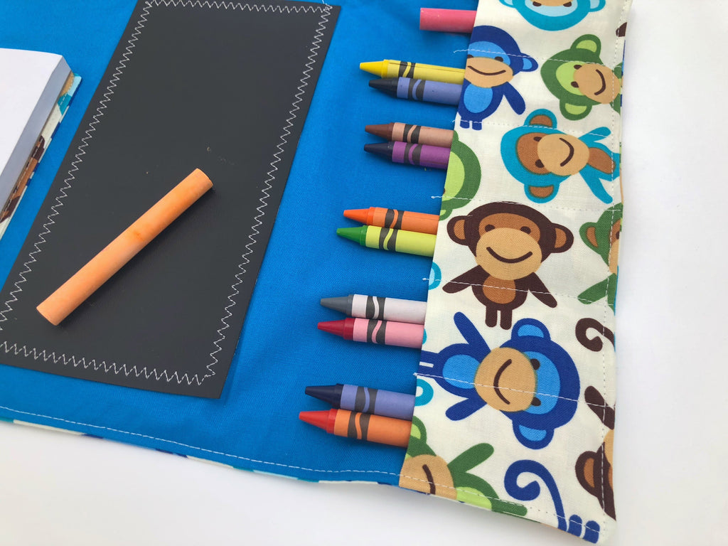 Monkey Creative Crayon Toy, Animal Pencil Case Roll Up, Chalk Board Mat, Stickers - EcoHip Custom Designs