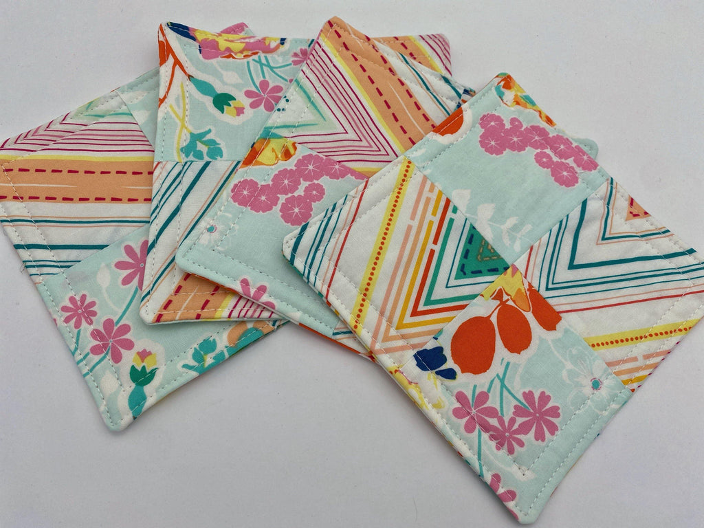 Fabric Coaster, Set of 4 Kitchen Coasters, Drink Coasters, Coffee Mug Rug, Hot Tea Cup Coaster - Blossom in Joyful