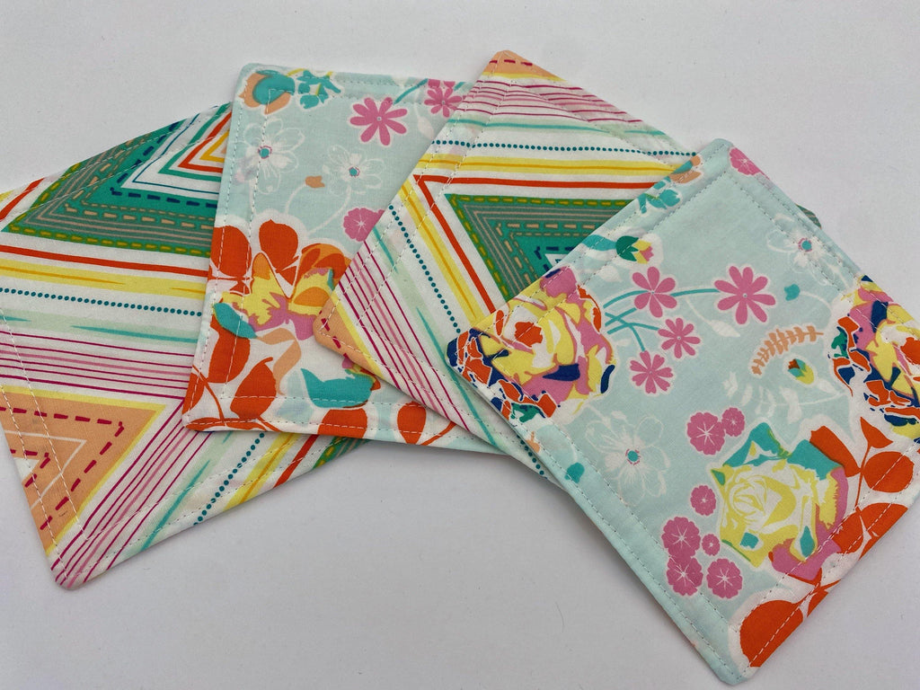 Fabric Coaster, Set of 4 Kitchen Coasters, Drink Coasters, Coffee Mug Rug, Hot Tea Cup Coaster - Blossom in Joyful