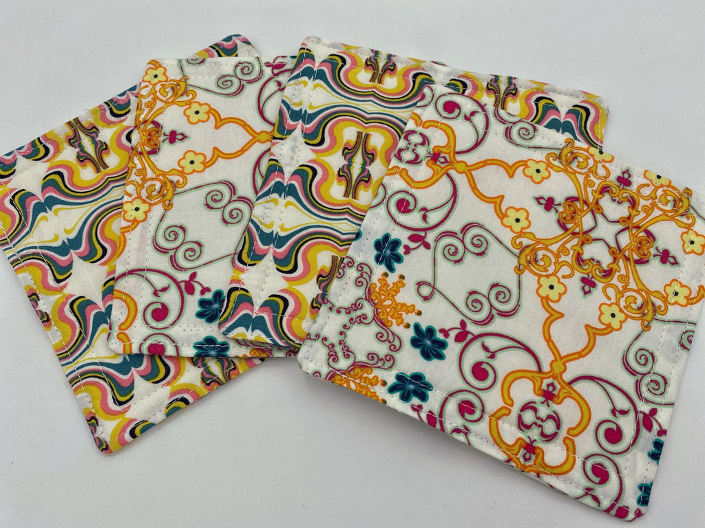 Fabric Coaster, Set of 4 Kitchen Coasters, Drink Coasters, Coffee Mug Rug, Hot Tea Cup Coaster - Dandy Daytime