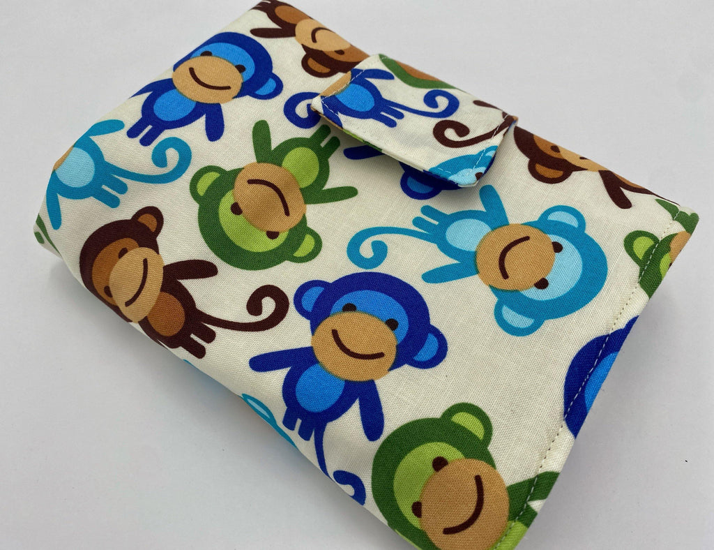 Interchangeable Knitting Needle Case, Notions Storage. Crochet Hook Roll, Knitting Needle Organizer, Monkeys Blue