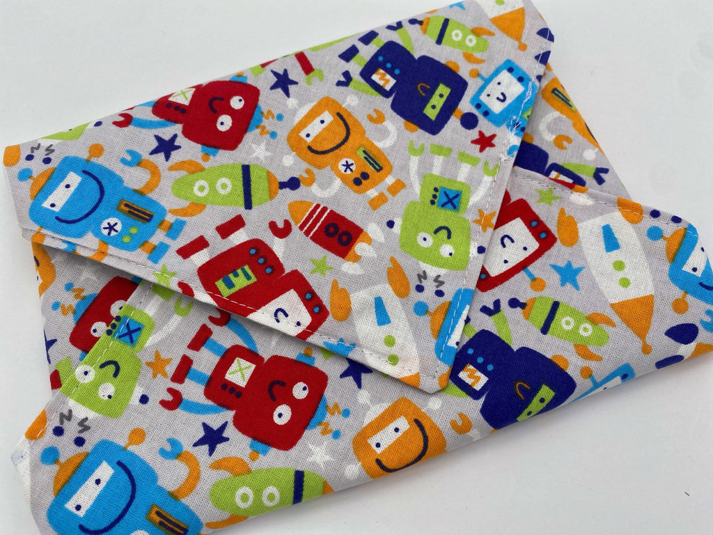 Reusable Sandwich Bag, Sandwich Wrap, Reusable Sandwich Mat, Sandwich Holder - Robots Gray