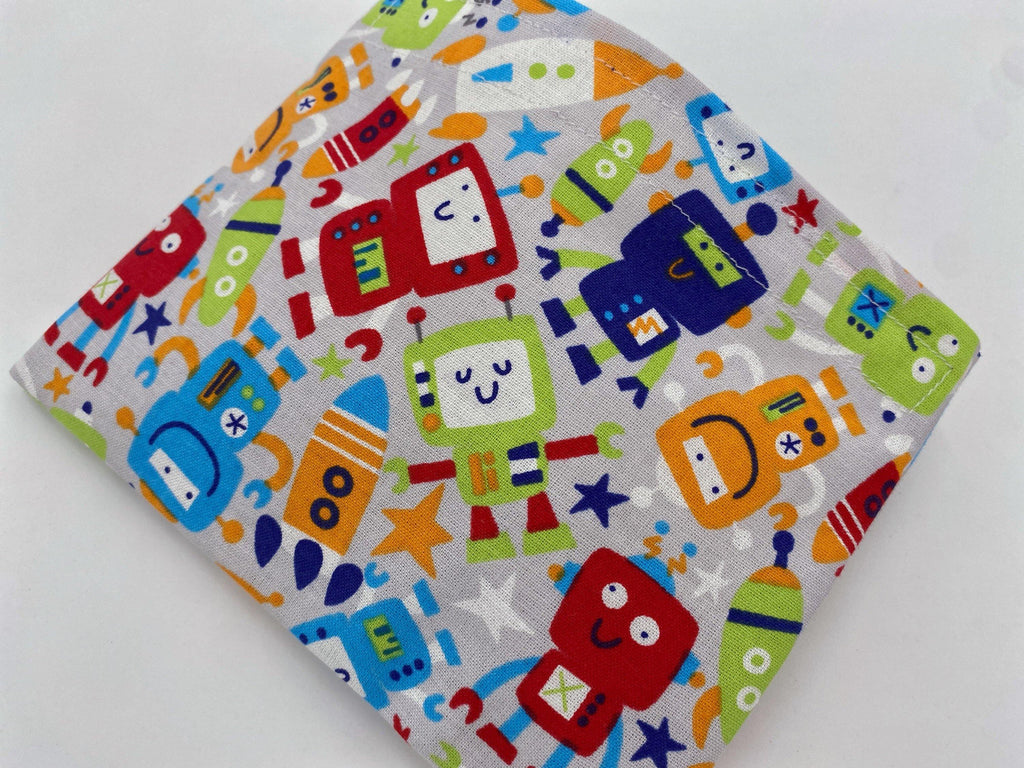 Reusable Snack Bag, Reusable Baggie, Snack Bag, Fabric Snack Bag, Reusable Fabric Snack Bag - Robots Gray