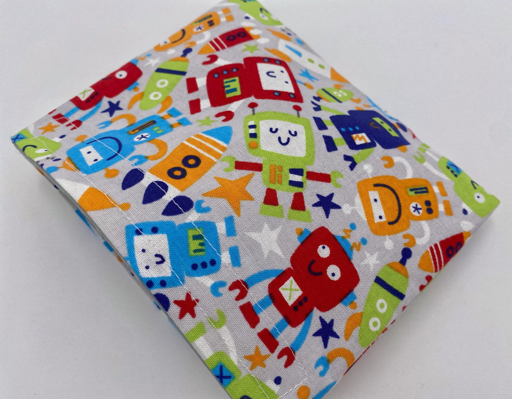 Reusable Snack Bag, Reusable Baggie, Snack Bag, Fabric Snack Bag, Reusable Fabric Snack Bag - Robots Gray