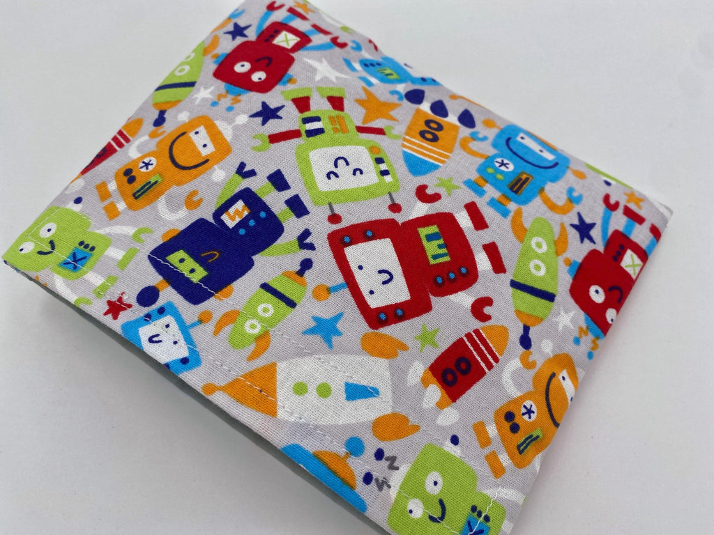 Reusable Snack Bag, Reusable Baggie, Snack Bag, Fabric Snack Bag, Reusable Fabric Snack Bag - Robots Gray