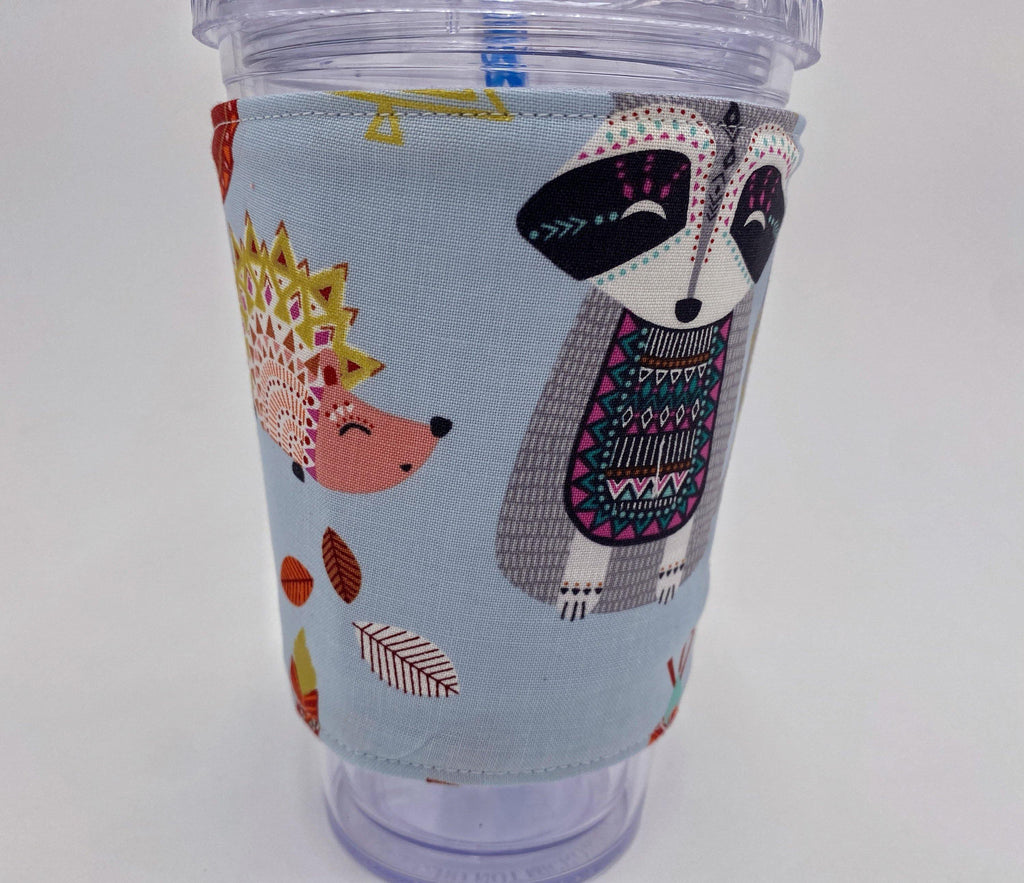 Reversible Coffee Cozy, Insulated Coffee Sleeve, Coffee Cuff, Iced Coffee Sleeve, Hot Tea Sleeve, Cold Drink Cup Cuff - Fox, Sloth, Hedgehog