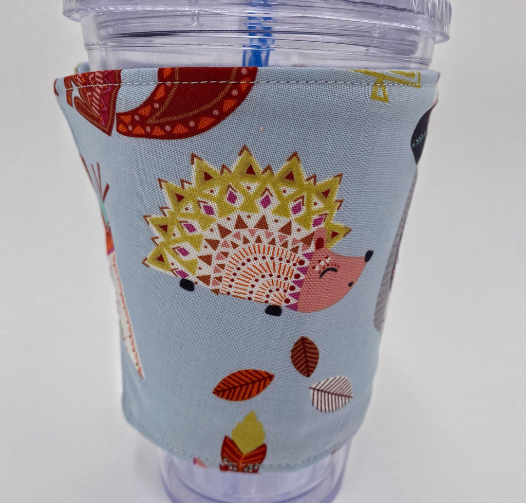 Reversible Coffee Cozy, Insulated Coffee Sleeve, Coffee Cuff, Iced Coffee Sleeve, Hot Tea Sleeve, Cold Drink Cup Cuff - Fox, Sloth, Hedgehog