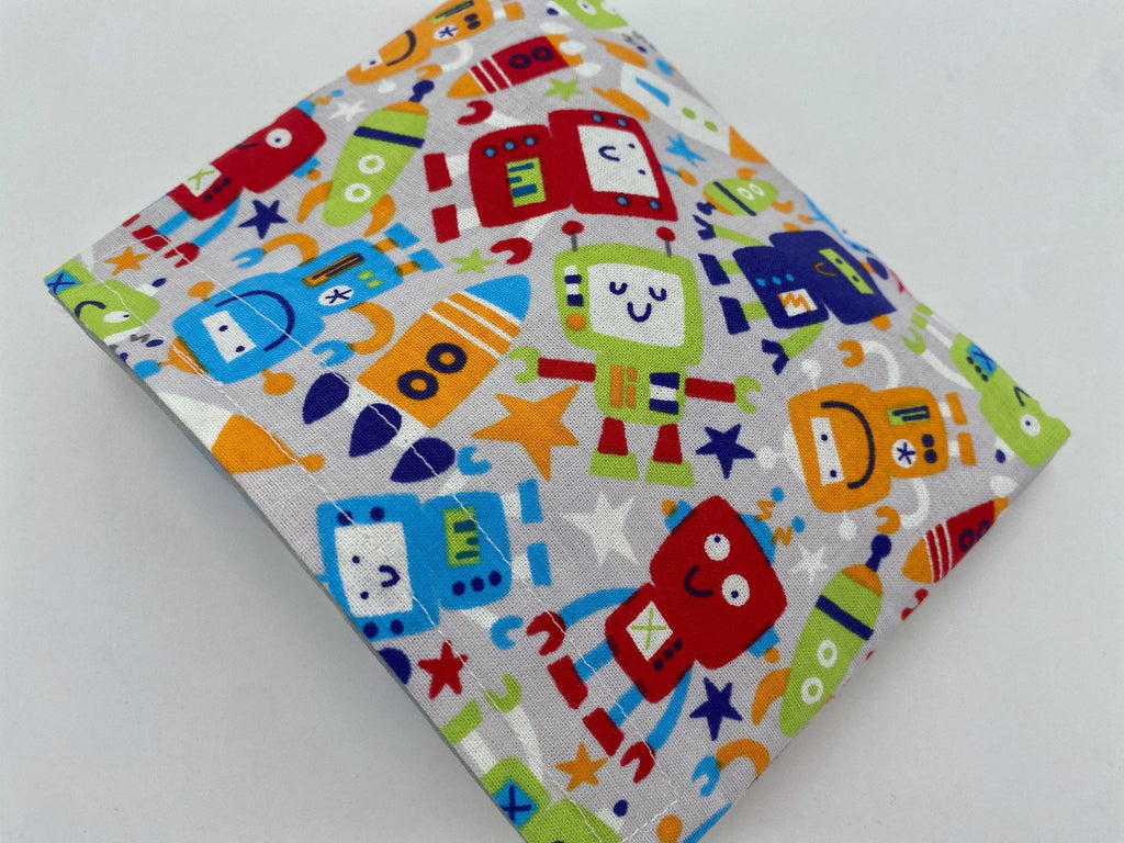 Reusable Snack Bag, Reusable Baggie, Snack Bag, Fabric Snack Bag, Reusable Fabric Snack Bag - Robots Gray