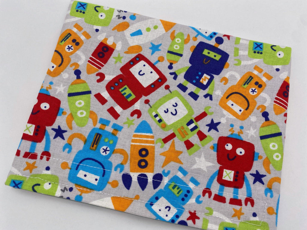 Reusable Snack Bag, Reusable Baggie, Snack Bag, Fabric Snack Bag, Reusable Fabric Snack Bag - Robots Gray