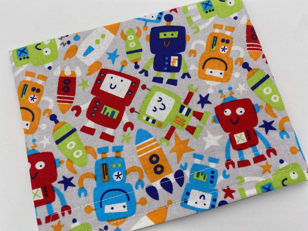 Reusable Snack Bag, Reusable Baggie, Snack Bag, Fabric Snack Bag, Reusable Fabric Snack Bag - Robots Gray