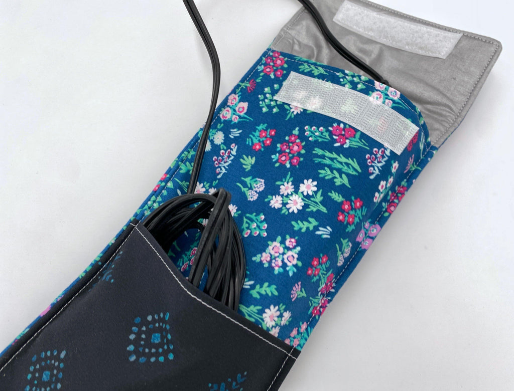 Blue Curling Iron Holder, Curling Iron Case, Flat Iron Holder, Flat Iron Case, Curling Iron Bag, Flat Iron Sleeve - Aquarelle Floral