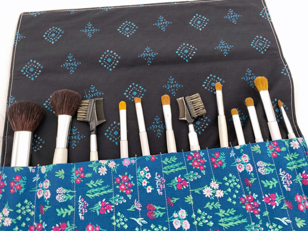 Makeup Brush Roll, Makeup Brush Holder, Travel Makeup Brush Case, Travel Make Up Brush Bag, Cosmetic Brush Roll Up - Aquarelle Flor