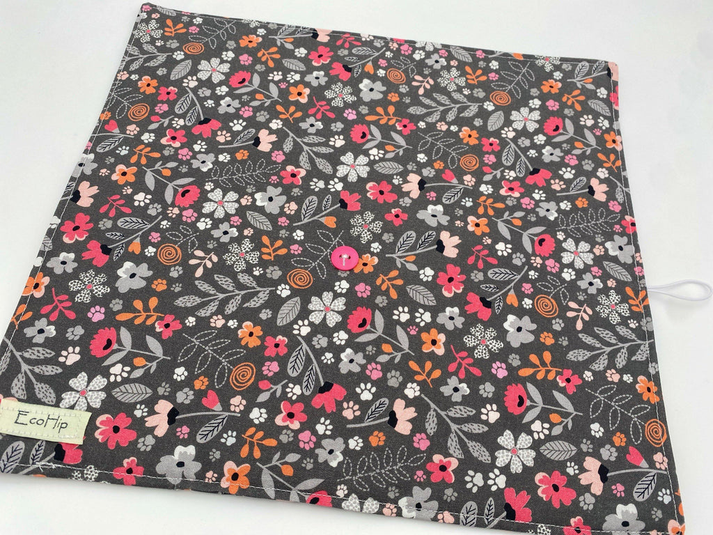 Makeup Brush Roll, Travel Make Up Brush Holder, Makeup Brush Bag, Fabric Makeup Brush Organizer, Knitting Needle Roll - Floral Kitty Gray