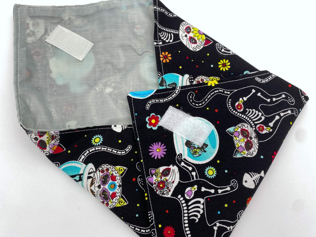 Reusable Sandwich Bag, Sugar Skulls Sandwich Wrap, Reusable Sandwich Mat - Sugar Skulls Kitty