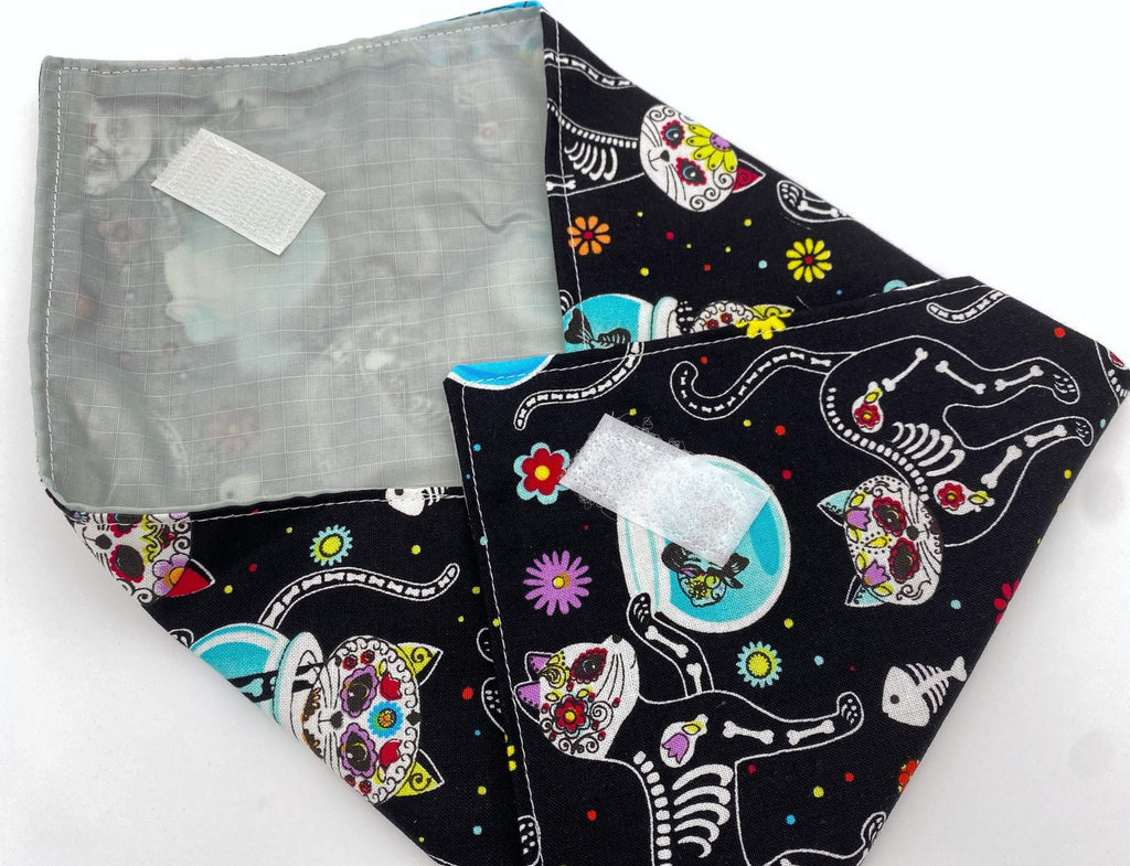 Reusable Sandwich Bag, Sugar Skulls Sandwich Wrap, Reusable Sandwich Mat - Sugar Skulls Kitty