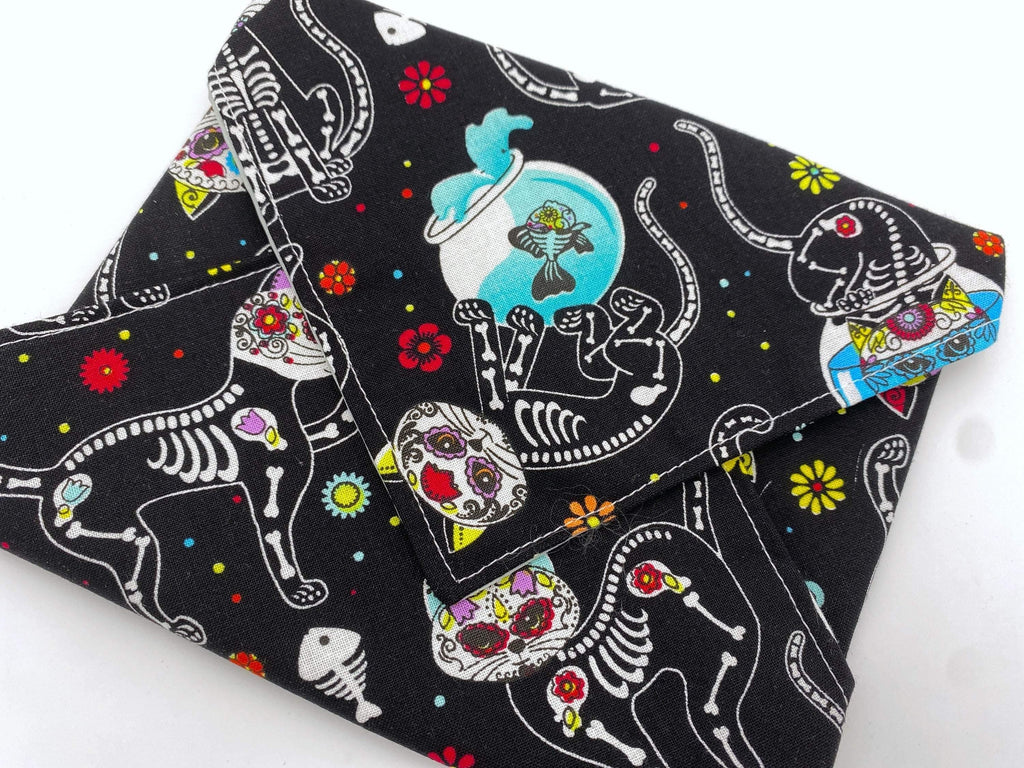 Reusable Sandwich Bag, Sugar Skulls Sandwich Wrap, Reusable Sandwich Mat - Sugar Skulls Kitty