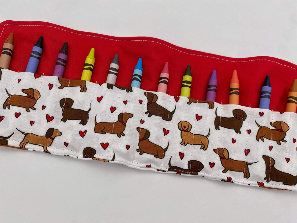 Crayon Roll, Crayon Caddy, Crayons Included, Girl Stocking Stuffer, Dog Crayon Case - Dachshund