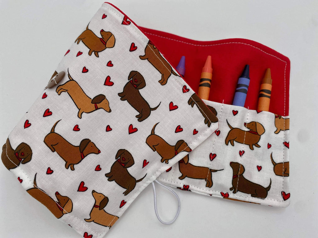 Crayon Roll, Crayon Caddy, Crayons Included, Girl Stocking Stuffer, Dog Crayon Case - Dachshund