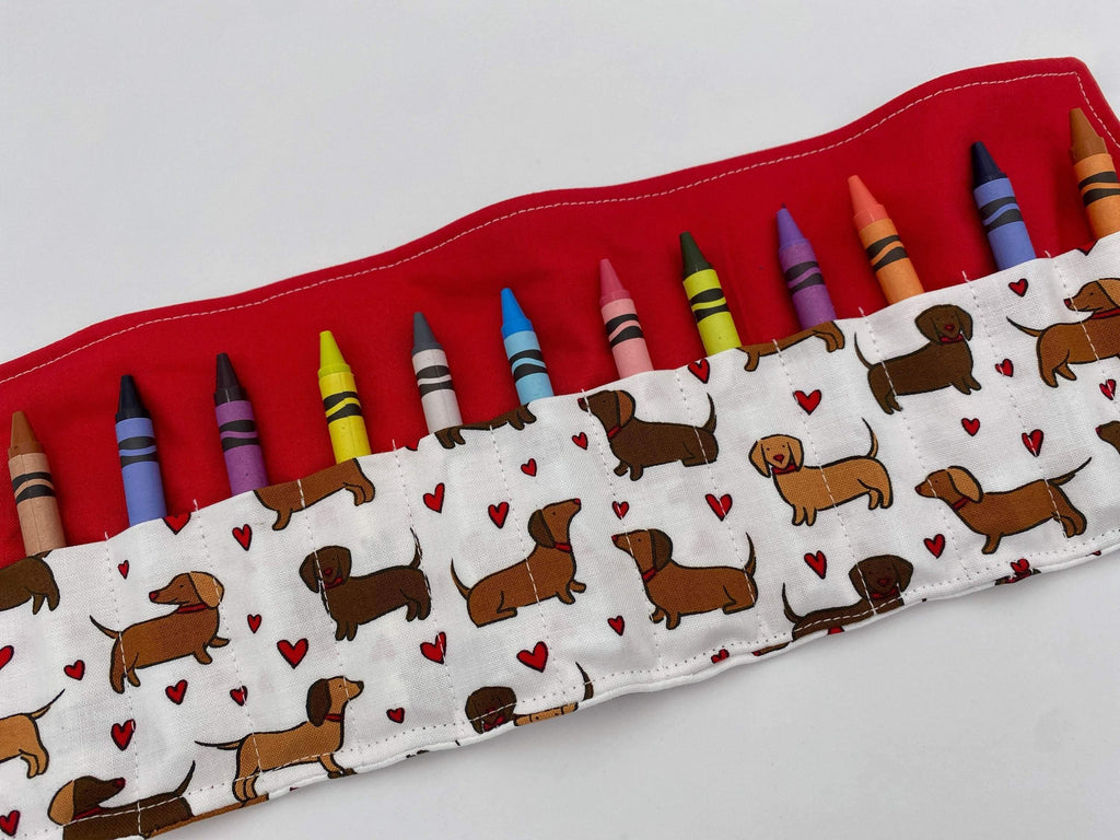 Crayon Roll, Crayon Caddy, Crayons Included, Girl Stocking Stuffer, Dog Crayon Case - Dachshund