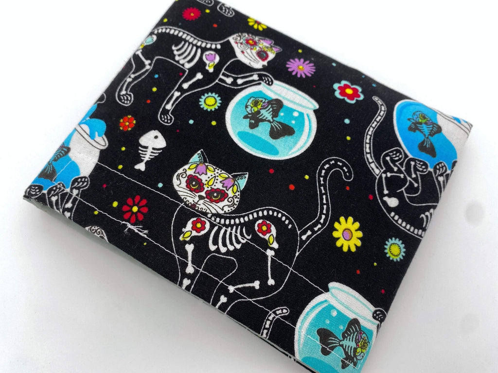 Reusable Snack Bag, Reusable Baggie, Sugar Skulls Snack Bag, Fabric Snack Bag, Reusable Fabric Snack Bag -  Sugar Skulls Kitty